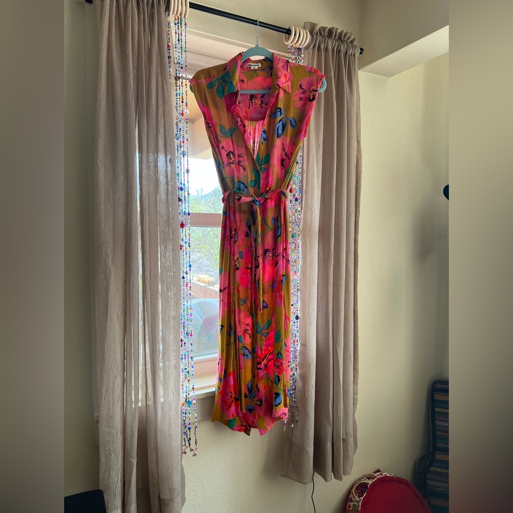 Billabong Pink and Yellow Collared Midi Dress